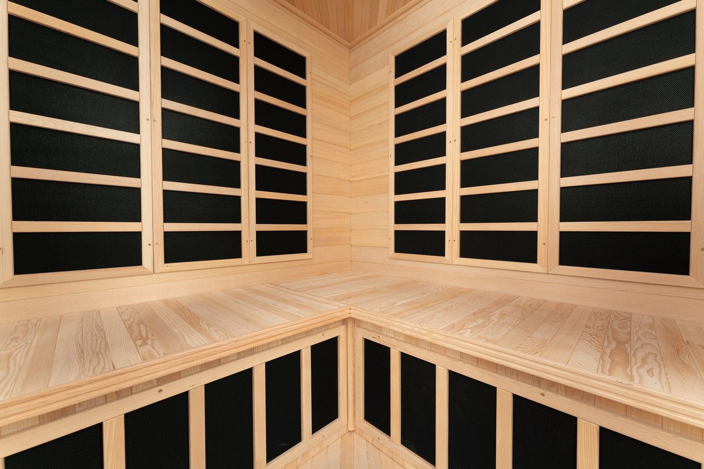 Blisspod | Vienna | Corner Spacious Far Infrared Sauna Canadian Hemlock Ultra Low EMF, 12 Heaters, 4-5 Persons