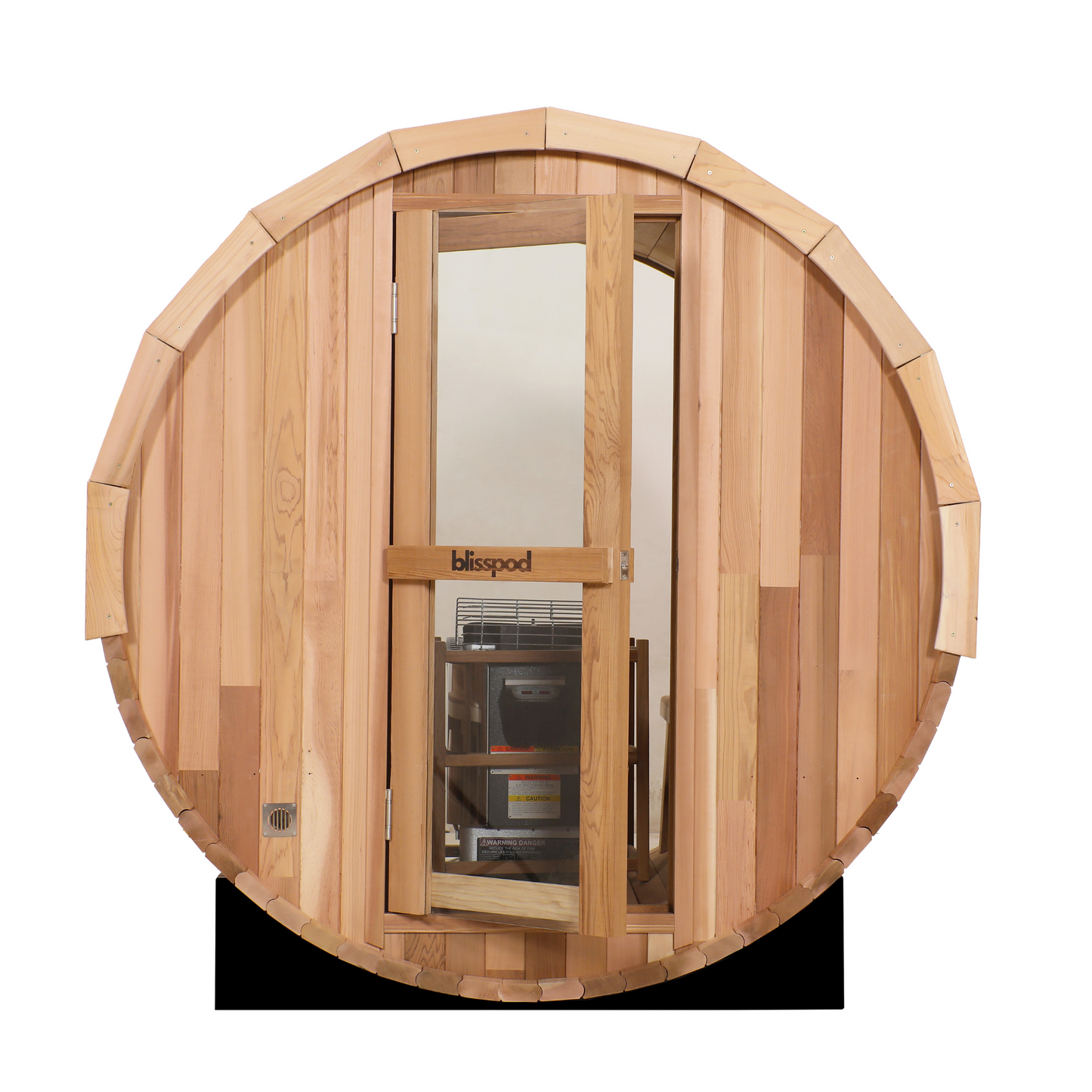 Blisspod | Prague | Canadian Red Cedar Outdoor Steam Barell Sauna | Full Glass Back | 70.87"H x 70.87"W x 70.87"D | 4-6 person