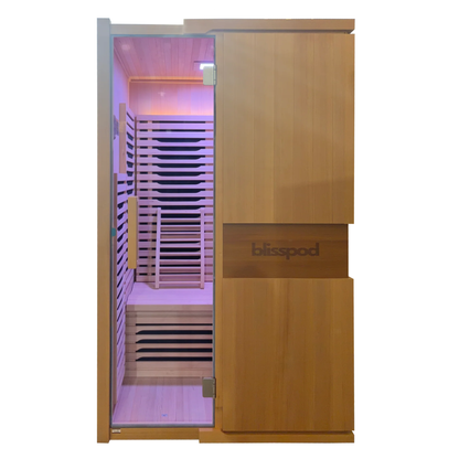 Blisspod | Milano | Full Spectrum Sauna Canadian Hemlock Ultra Low EMF, 6 Far Infrared & Red Glass Heater & Chromotherapy – 2 Person
