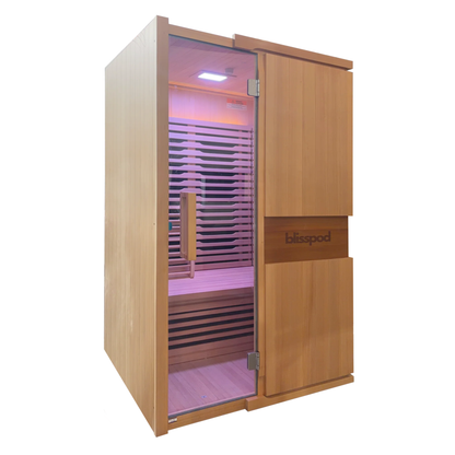 Blisspod | Milano | Full Spectrum Sauna Canadian Hemlock Ultra Low EMF, 6 Far Infrared & Red Glass Heater & Chromotherapy – 2 Person