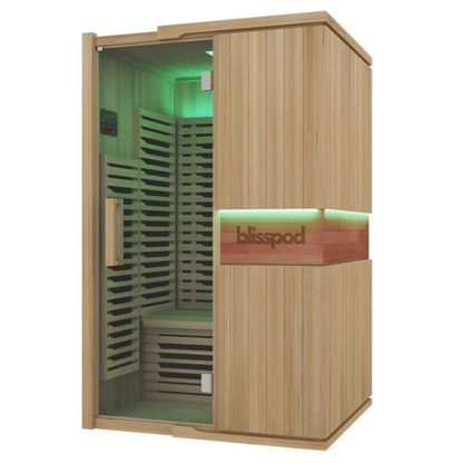 Blisspod | Milano | Full Spectrum Sauna Canadian Hemlock Ultra Low EMF, 6 Far Infrared & Red Glass Heater & Chromotherapy – 2 Person