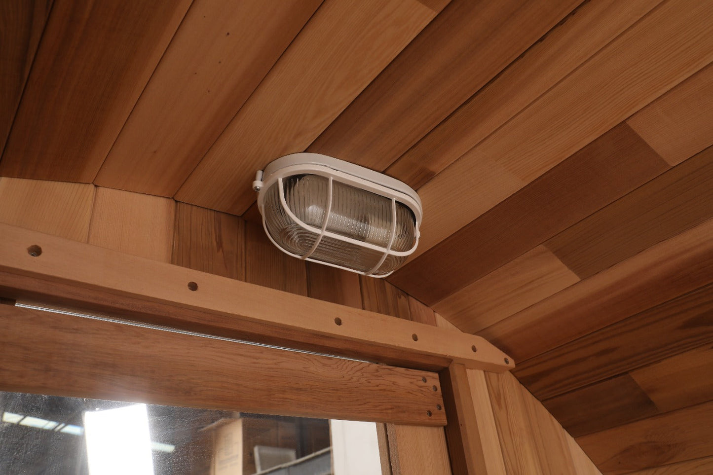 Blisspod | Prague | Canadian Red Cedar Outdoor Steam Barell Sauna | Full Glass Back | 70.87"H x 70.87"W x 70.87"D | 4-6 person